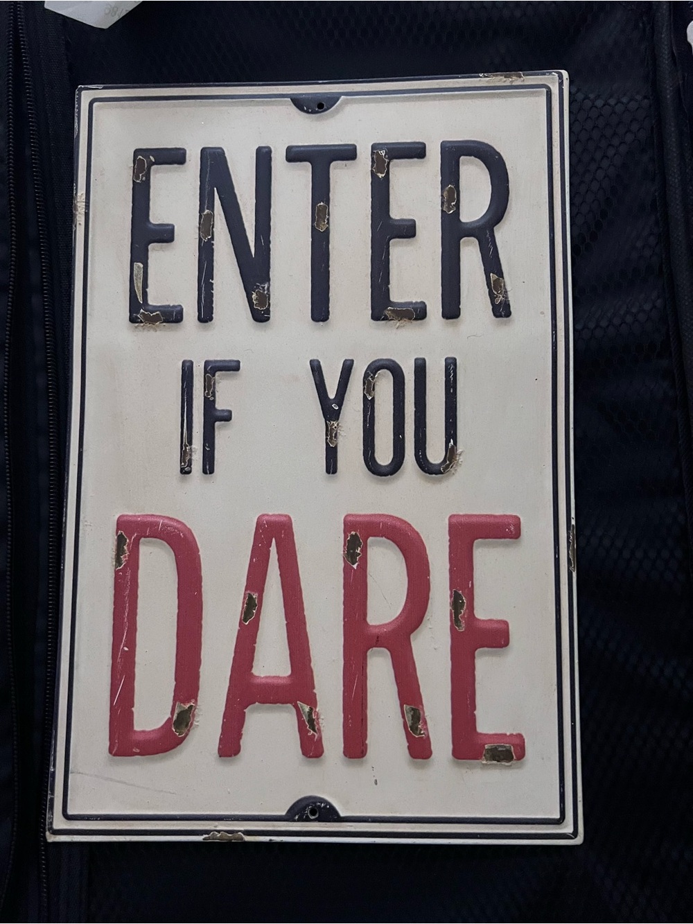 Enter If You Dare Wall Sign - Vintage-Inspired Black, White & Red